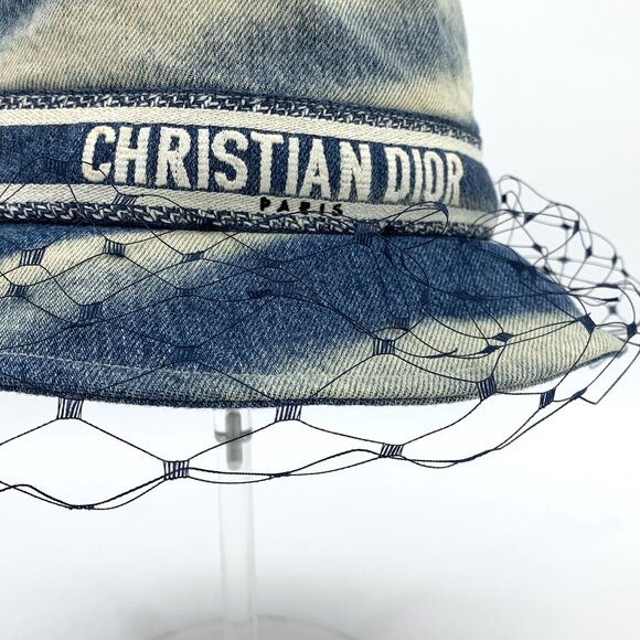 Christian Dior Tie-Dyed Cotton Fishermans Hat W/Mesh Detail Blue Logo Embroidery - Picture 4 of 9